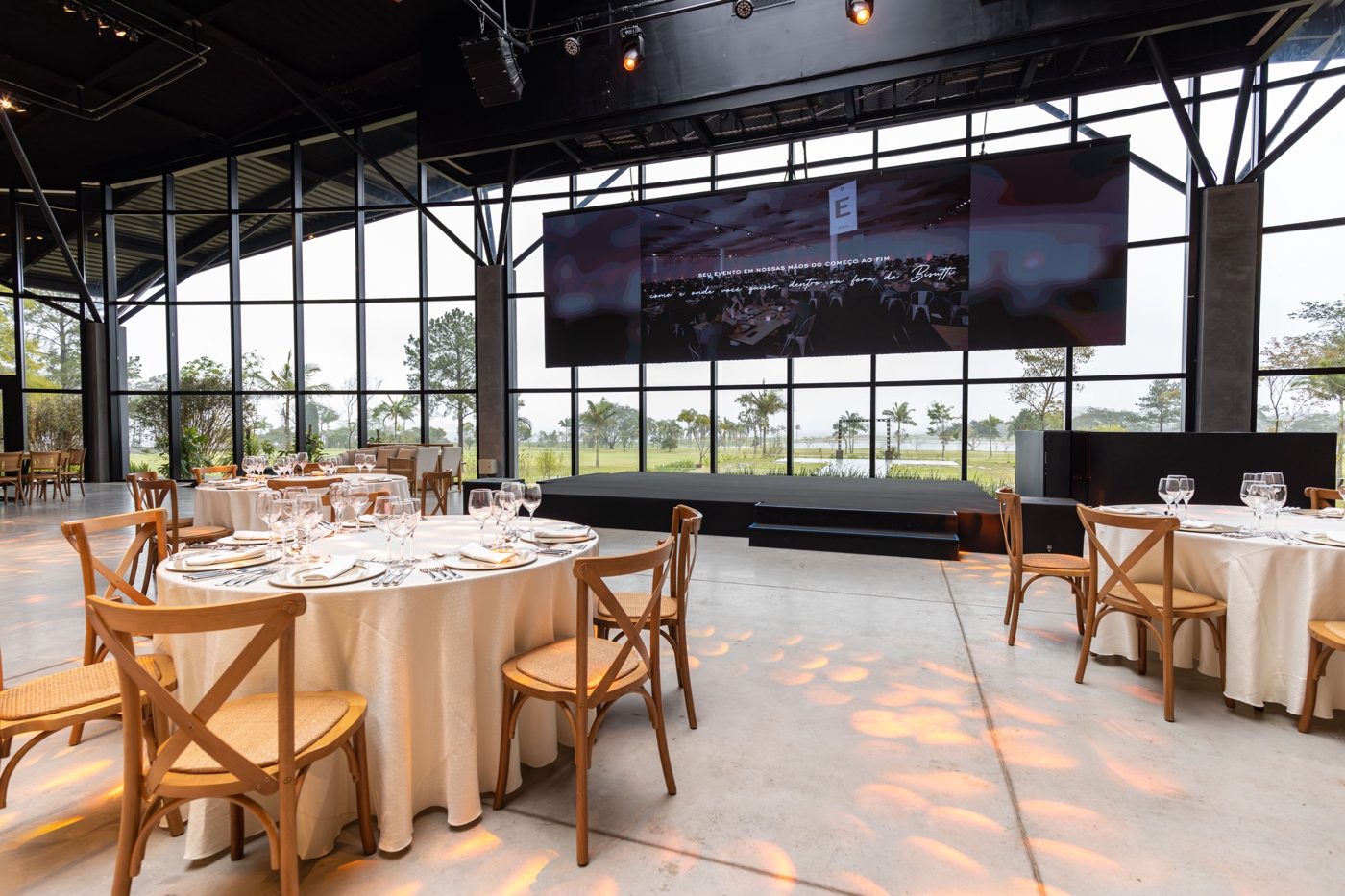 Event hall with a large video wall and stage